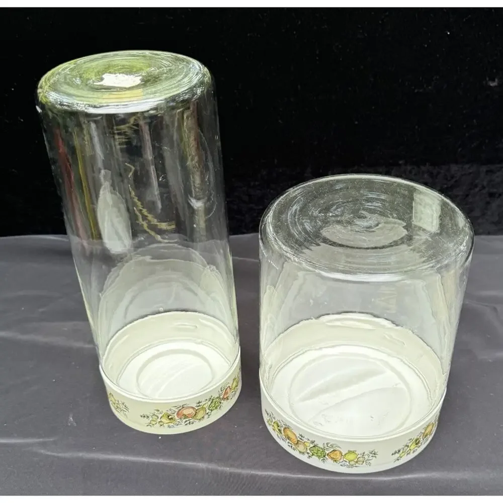 Two Vintage Pyrex Spice of Life Glass Store N See Stackable Storage Canisters